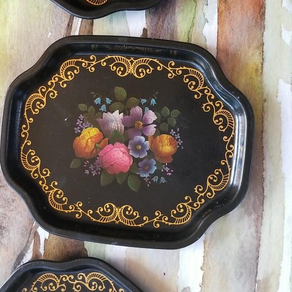 Restaurant TIPS Vtg Shabby England  Floral Decor BLACK Hang Candy Metal 6 Trays - Picture 4 of 16